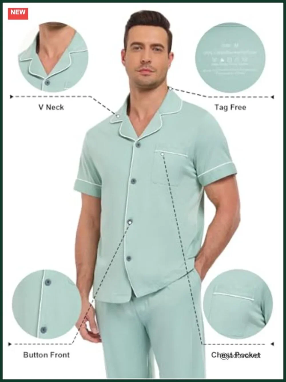 100% Cotton Men's Pajama Set Short Sleeve Button Down Top with Long Pants